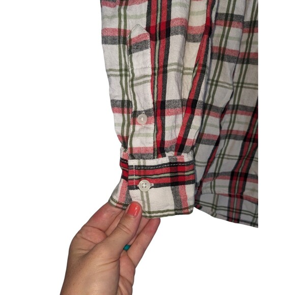 Time & Tru Shirt S Women's White Red Plaid Button Down Long Sleeve Classic - Picture 2 of 6